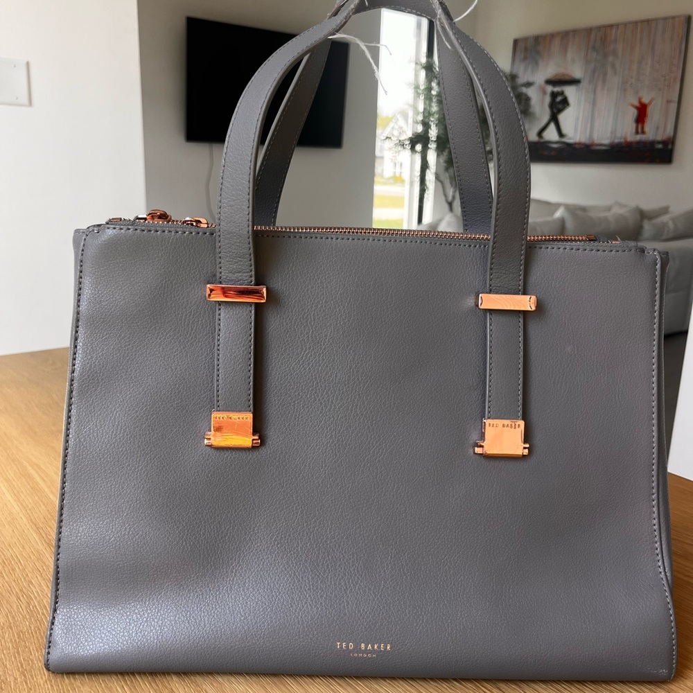 Ted Baker Charcoal Briefcase Bag with Rose Gold Hardware